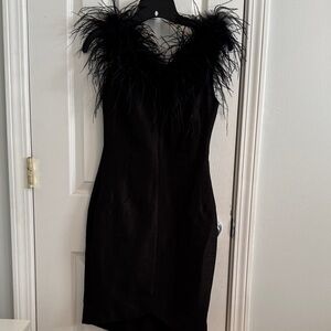 Kate Moss TopShop Black Feather-Trimmed Cocktail Dress Size 4